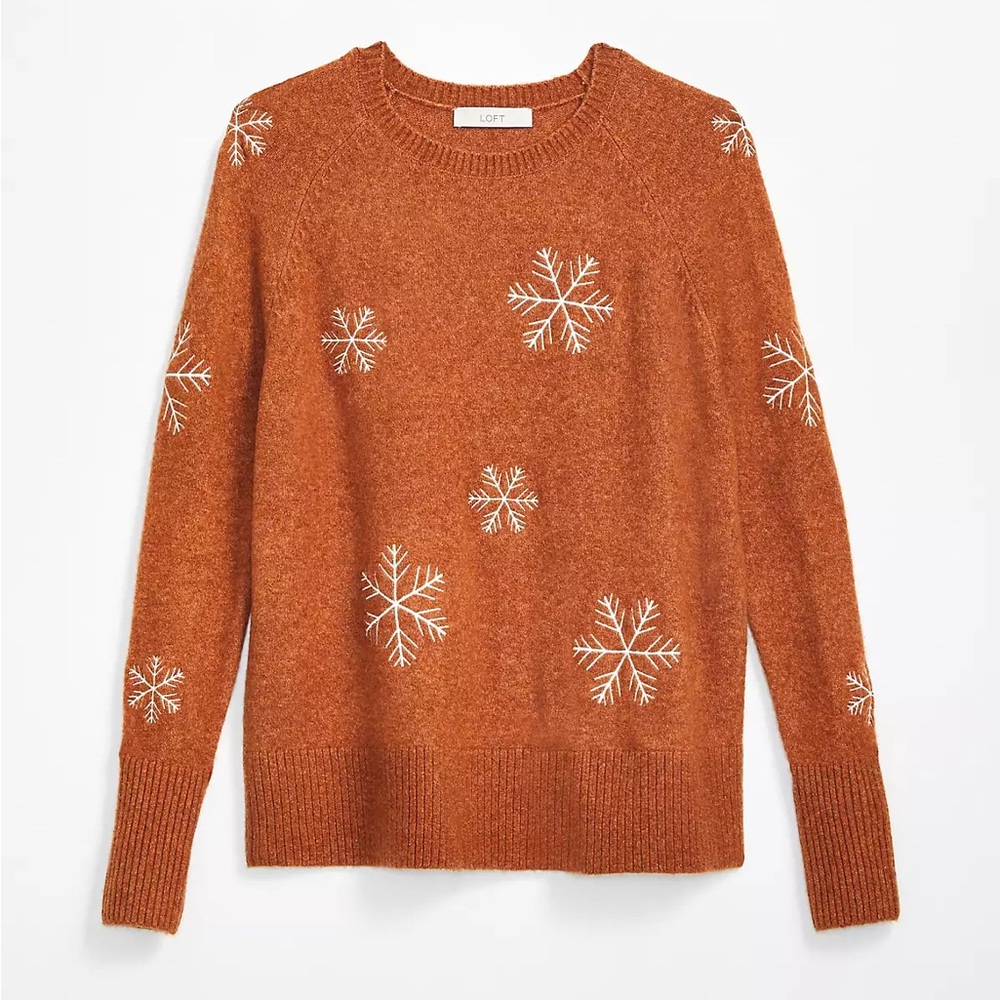 LOFT Embroidered Snowflake Sweater in Burnt Orange Brown Size Small